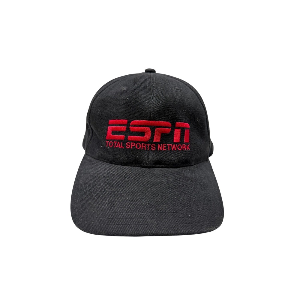 ESPN Baseball Hat Mens Black Embroidered Total Sports Network Strapback OSFM